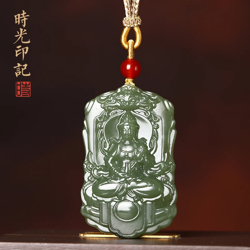 天然和田玉观音吊坠 纯手工双面雕刻男女通带款式坠保真【碧悦轩】