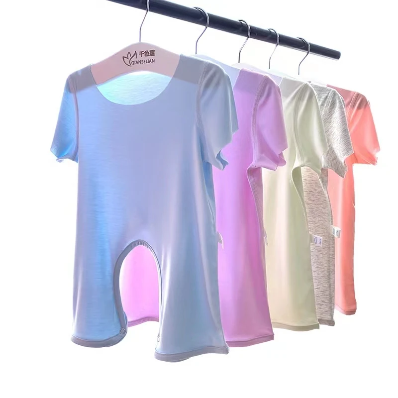 2081兰精莫代尔薄款宝宝无骨连体衣新生儿短袖哈衣连体开档爬服