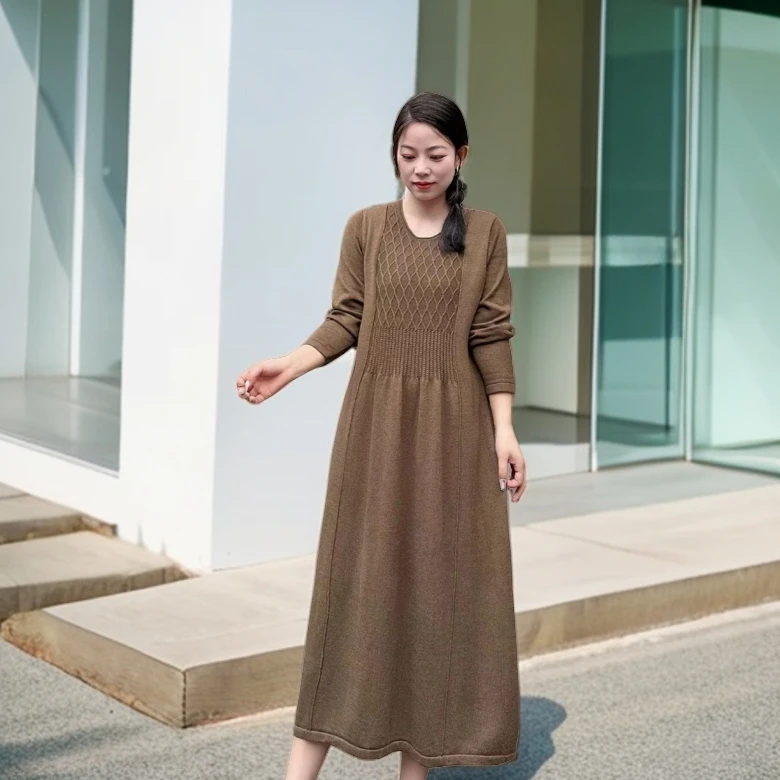 A1【岁月年华】A1-999高端优雅女士针织衫连衣裙长款休闲大码女装