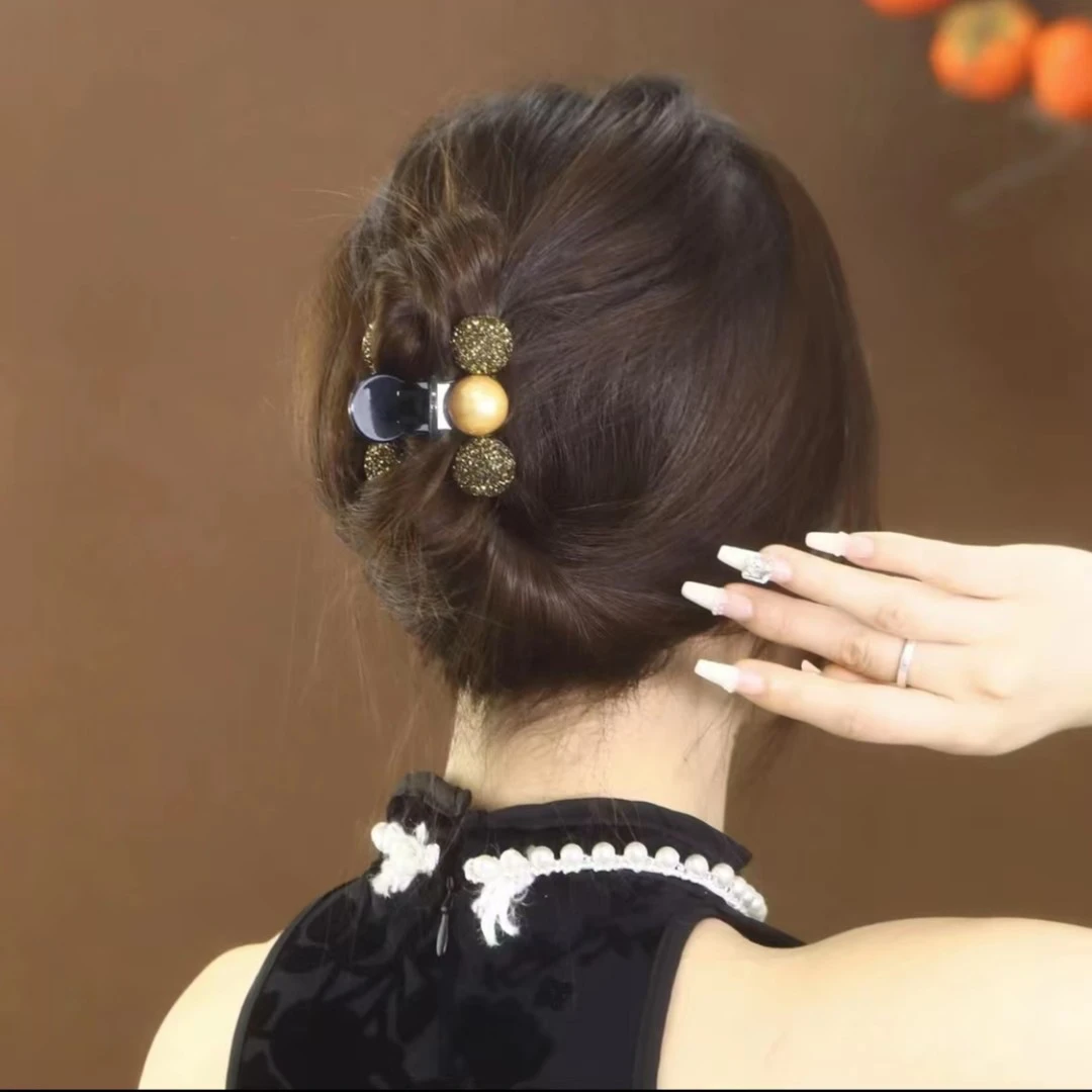 时尚秋冬温柔披肩发抓夹轻奢贝珠闪锆夹子刘海高马尾夹815