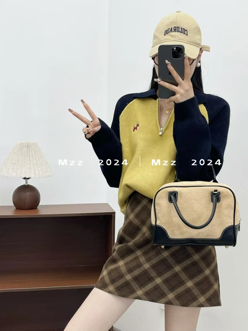 【CCS女装】奥利奥撞色休闲半拉链polo领套头时尚针织百搭翻领毛衣