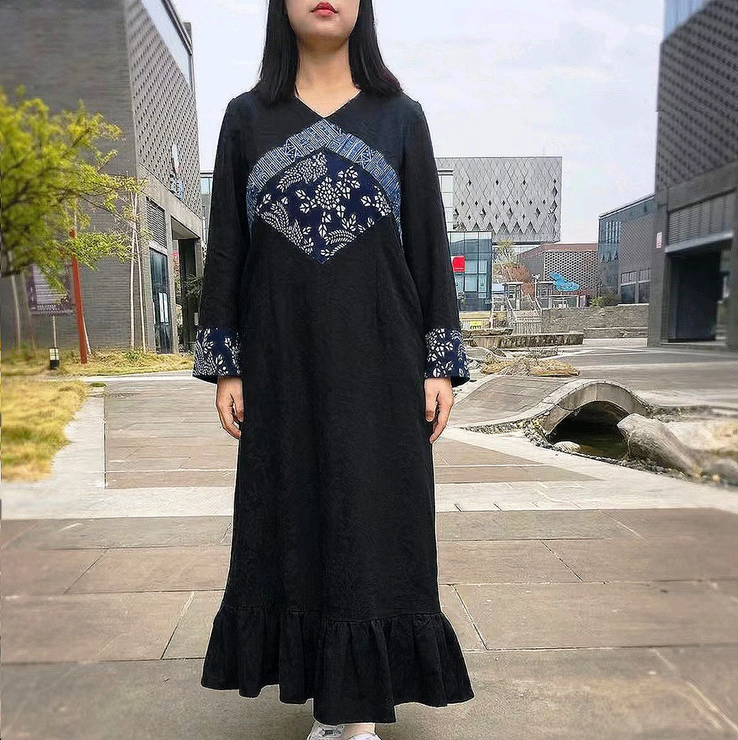 【蜡染星辰】秋冬黑色新款提花拼接鱼尾裙百搭显瘦气质连衣裙裙子