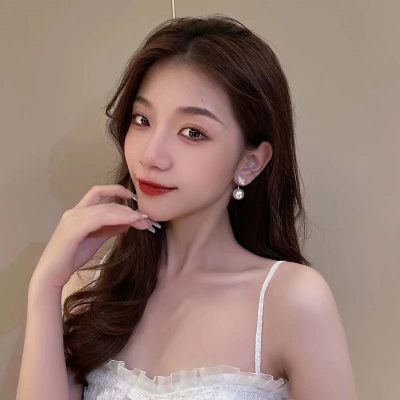 欧伦诗 铜合金耳饰 925银针 轻奢爱心挂坠珠珠耳环 精美礼盒装