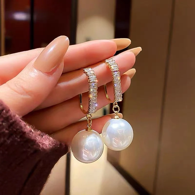 欧伦诗 铜合金耳饰 【百合专属】925银针 个性欧美风锆石挂珠耳环