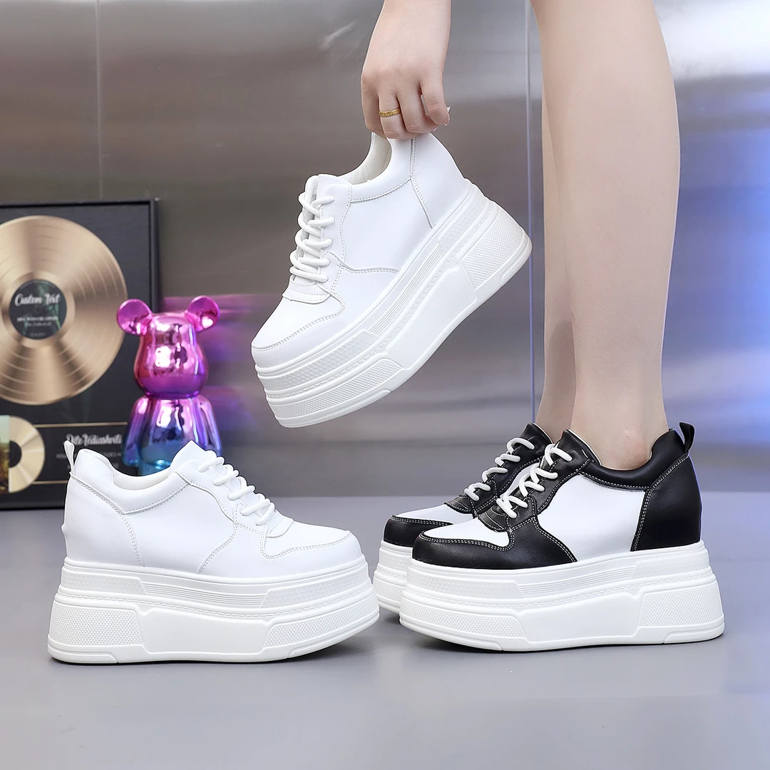 【跟高10、12厘米】厚底内增高小白鞋2024秋冬季新款圆头百搭女鞋ins