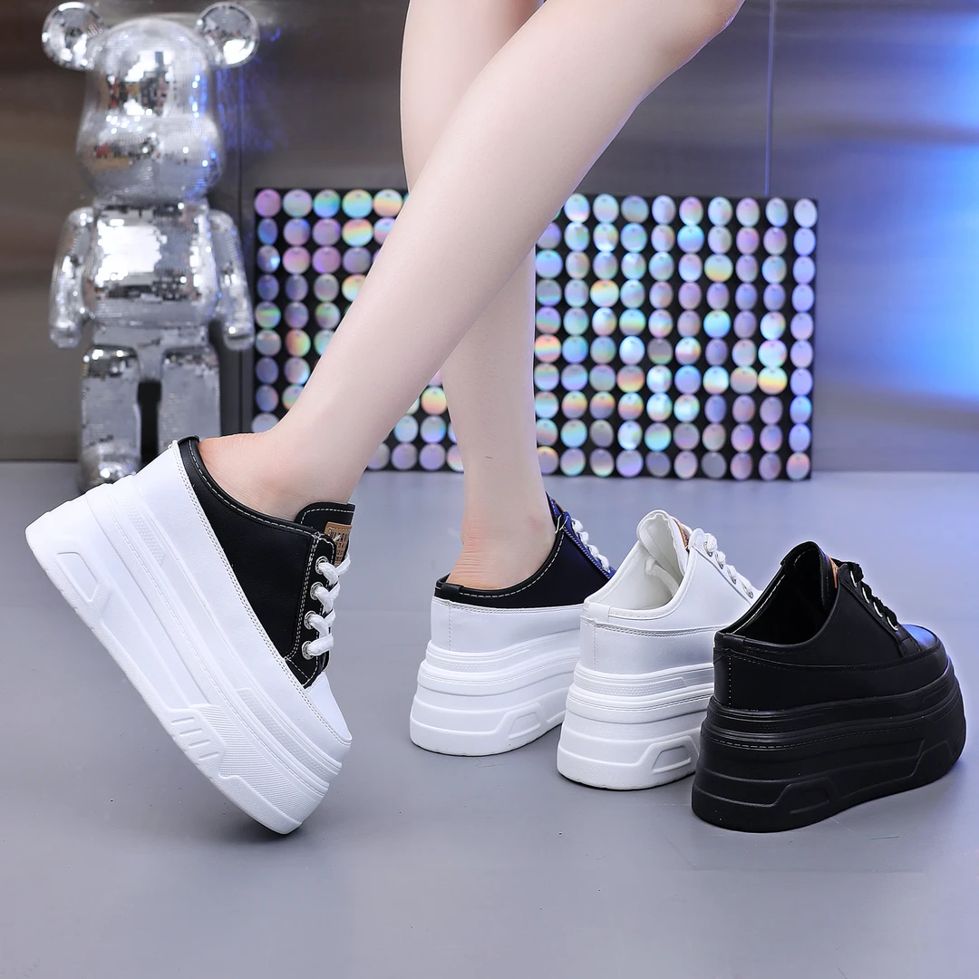 【跟高10、12厘米】超高跟包头半拖鞋春夏季新款内增高小白鞋女鞋潮