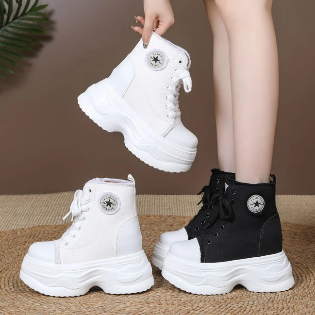 【跟高10、12厘米】内增高厚底高帮鞋女鞋2024秋冬新款小个子马丁靴