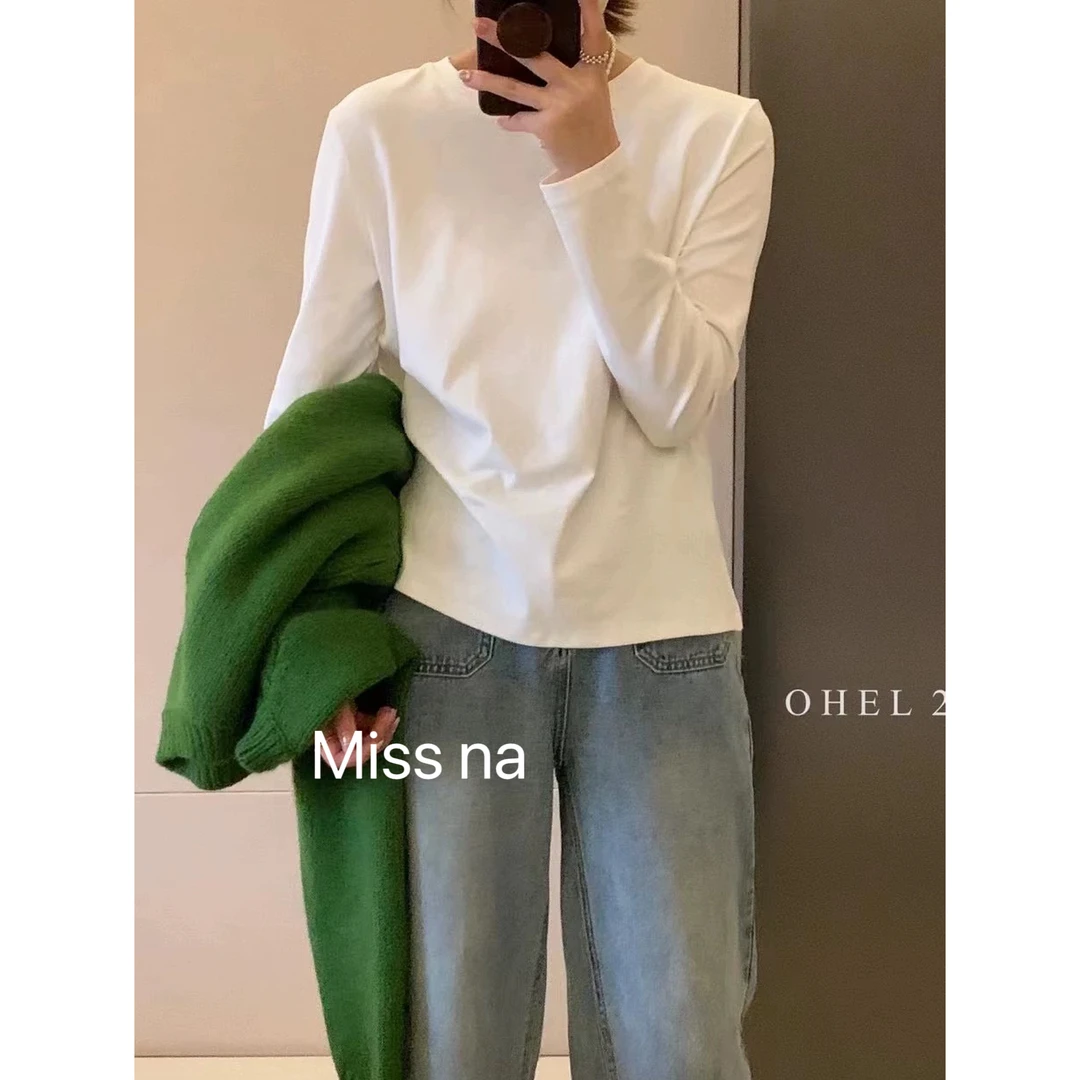 Miss na 6903 韩系质感磨绒圆领T恤