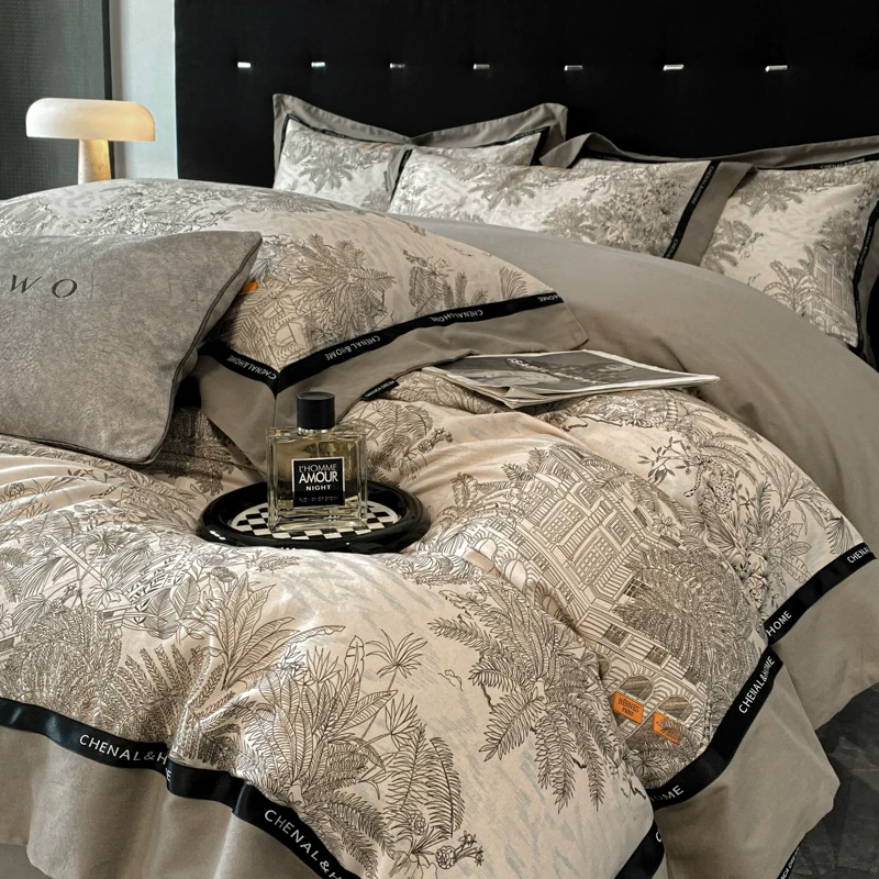 春季轻奢风全棉加厚磨毛四件套纯棉被罩保暖床单床笠款床上用品