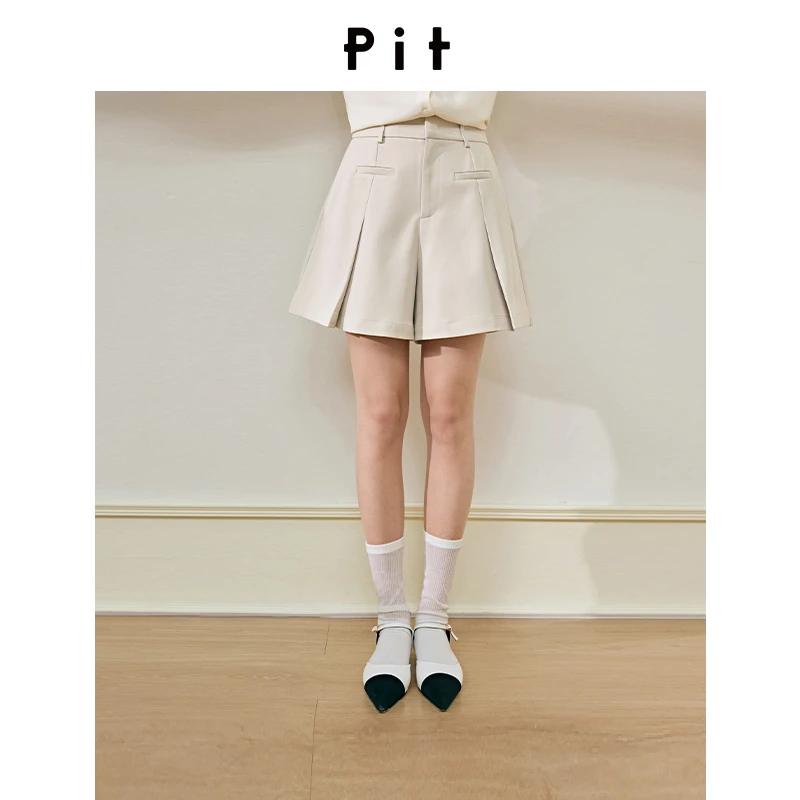 pit复古设计感简约百搭西装短裤女2024秋新款休闲米白色裤子宽松