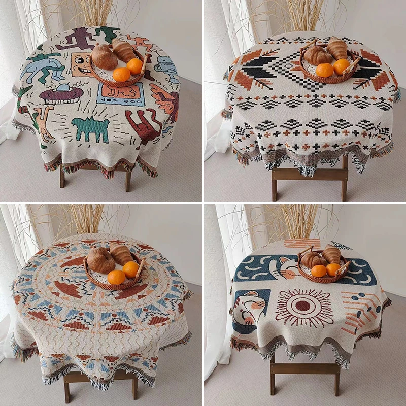 多功能桌布复古风情圆桌方桌台布桌可做沙发巾盖毯四季通用一片式