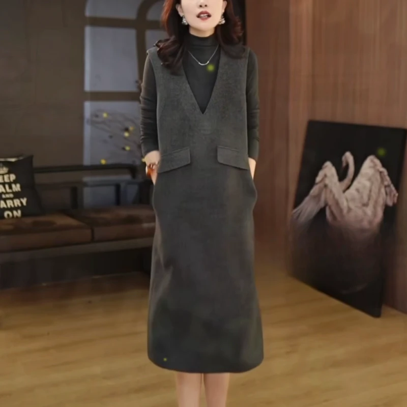 【两件套】新款秋冬季连衣修身裙子时尚高级感宽松显瘦垂坠感中长裙