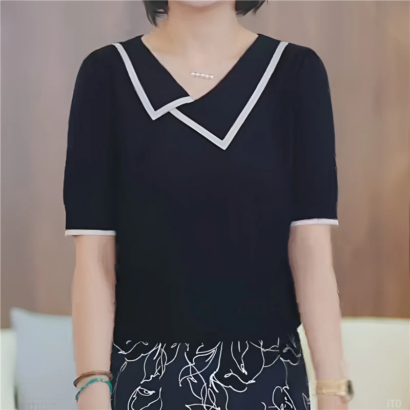 【100%莱赛尔天丝】上衣短袖针织衫女夏季遮肉百搭气质设计师款