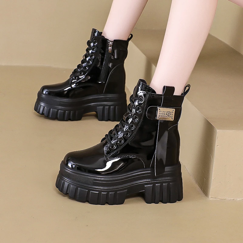 2025冬季新款10cm内增高加绒马丁靴女厚底高跟保暖短筒靴显瘦棉靴