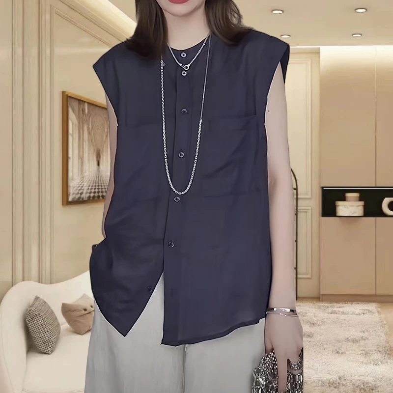 五一旅游出街衣服无袖2025夏季大码纯色圆领休闲洋气背心上衣