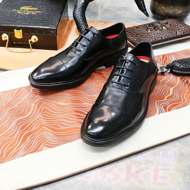 商务通勤皮鞋头层牛皮经典三接头真皮正装会议男士休闲西装牛津鞋