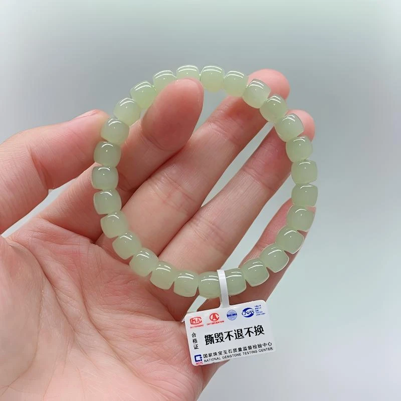 和田玉晴水冰底手链手绳玉石天然素串礼物时尚玉手串珠宝直切7mm