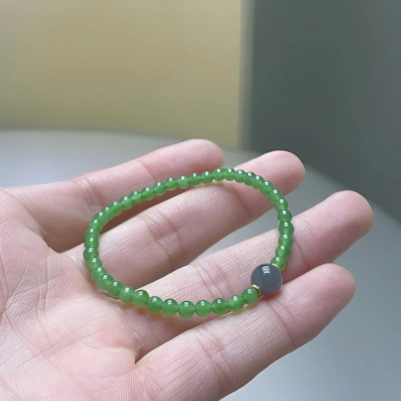 天然和田玉俄料碧玉4mm玉手串小米珠手链单圈圆珠