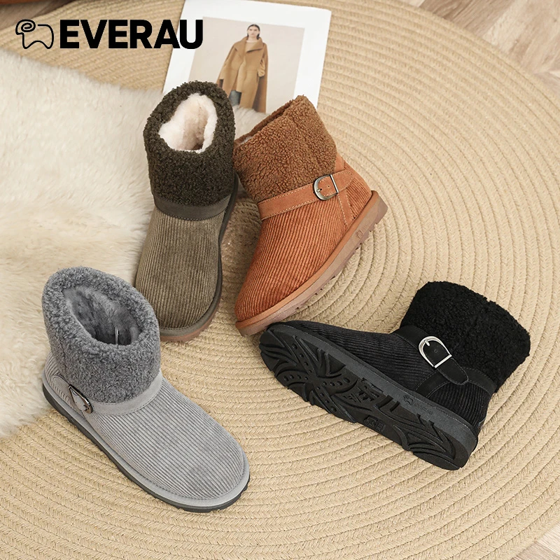 EVERAU灯芯绒鞋面+卷毛靴筒复古保暖舒适TPR大底缓震防护EA3113
