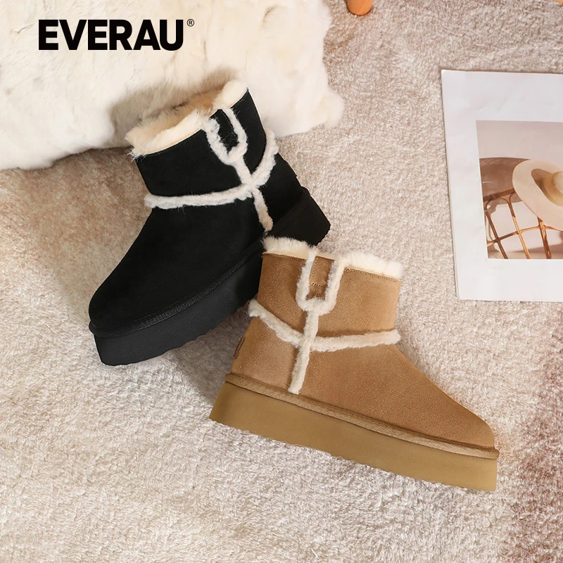 EVERAU冬季时尚雪地靴女鞋短筒加厚保暖厚底轻便舒适女靴EA3156