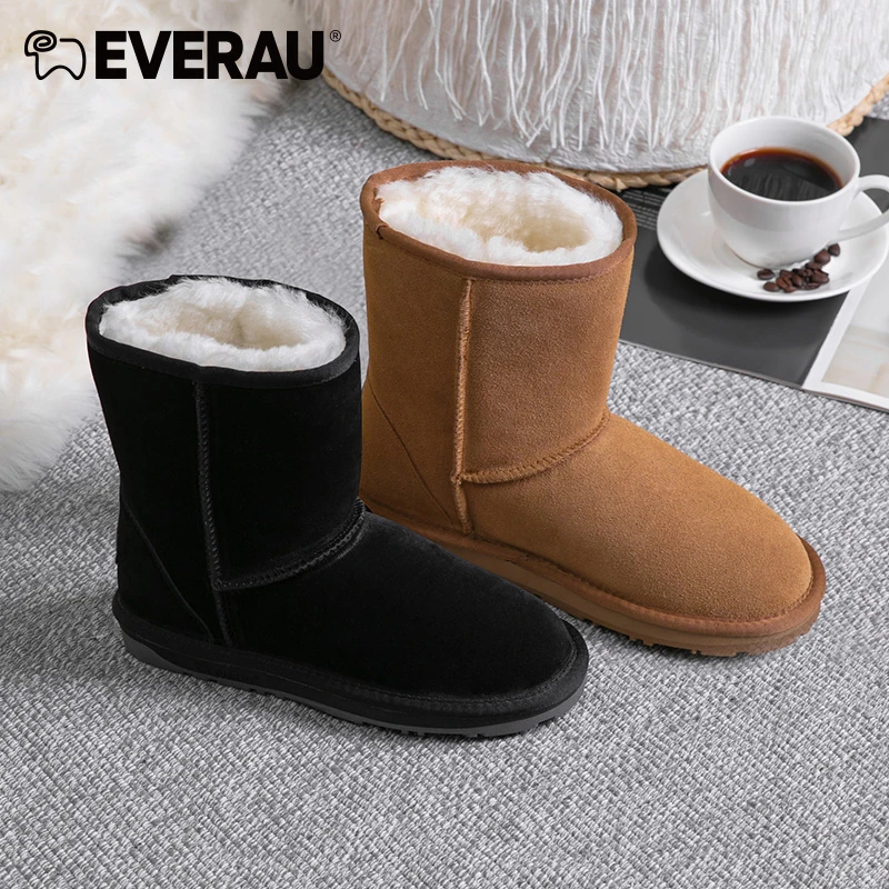 EVERAU冬季男女亲侣款雪地靴加绒短靴加厚棉鞋保暖中筒靴EA3133