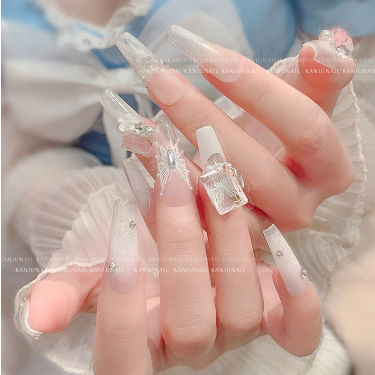 （自拆惊喜袋）纯白美甲饰品Diy透底高混爆闪尖底奢华冰透超闪手工