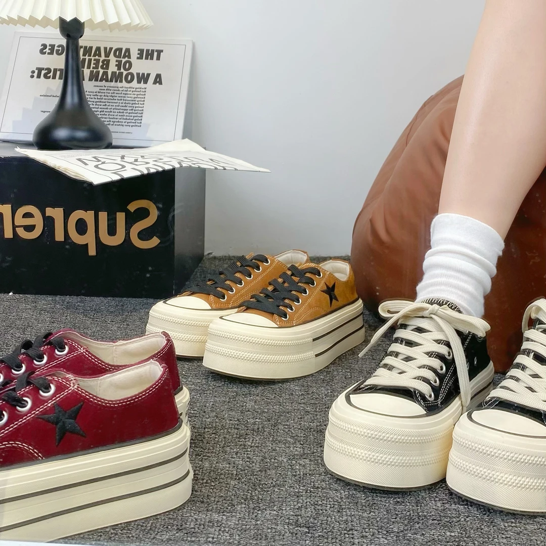 24款磨砂厚底板鞋品圆头系带百搭舒适单鞋复古休闲星星BA57-505