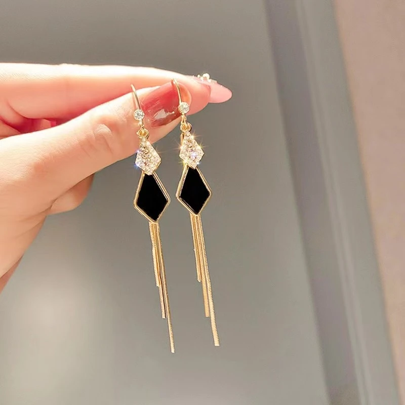 合金无非金属耳饰 韩国时尚夸张长款流苏耳环女镶钻耳钩耳坠网红