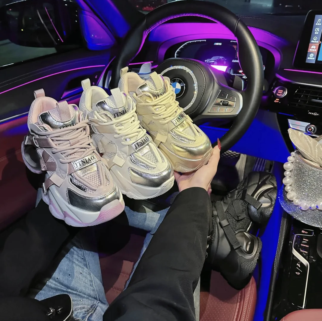 增高6cm2024春夏新款透气老爹鞋休闲百搭时尚风网红厚底网鞋9201