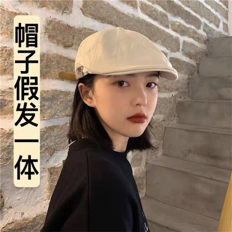 假发女短发帽子假发一体女春秋潮流网红时尚圆脸短发bobo全头套式