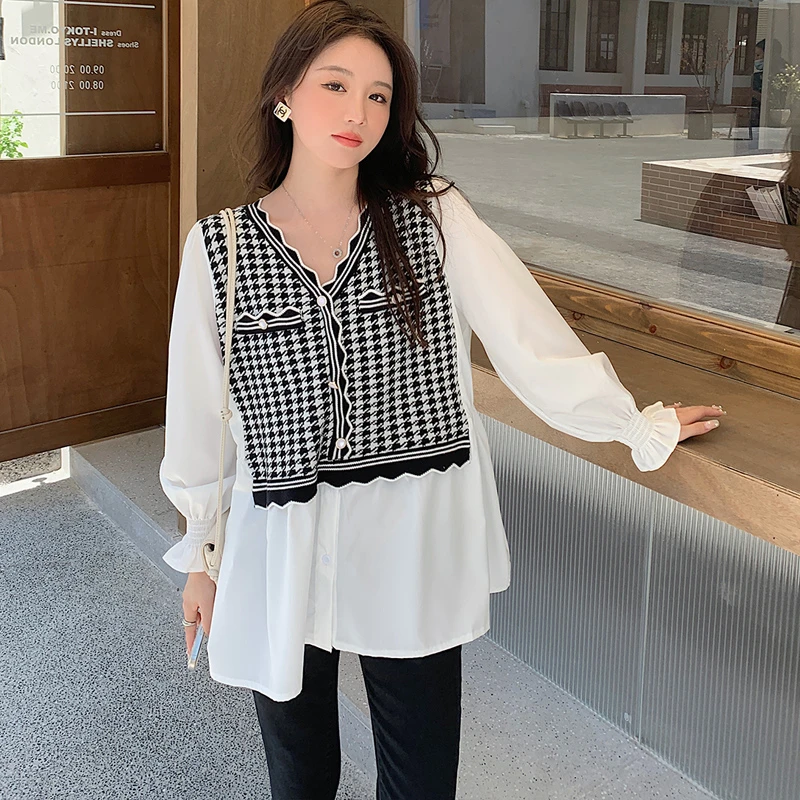 【小众设计感】孕妇装春秋季上衣韩版宽松针织拼接小香风减龄百搭