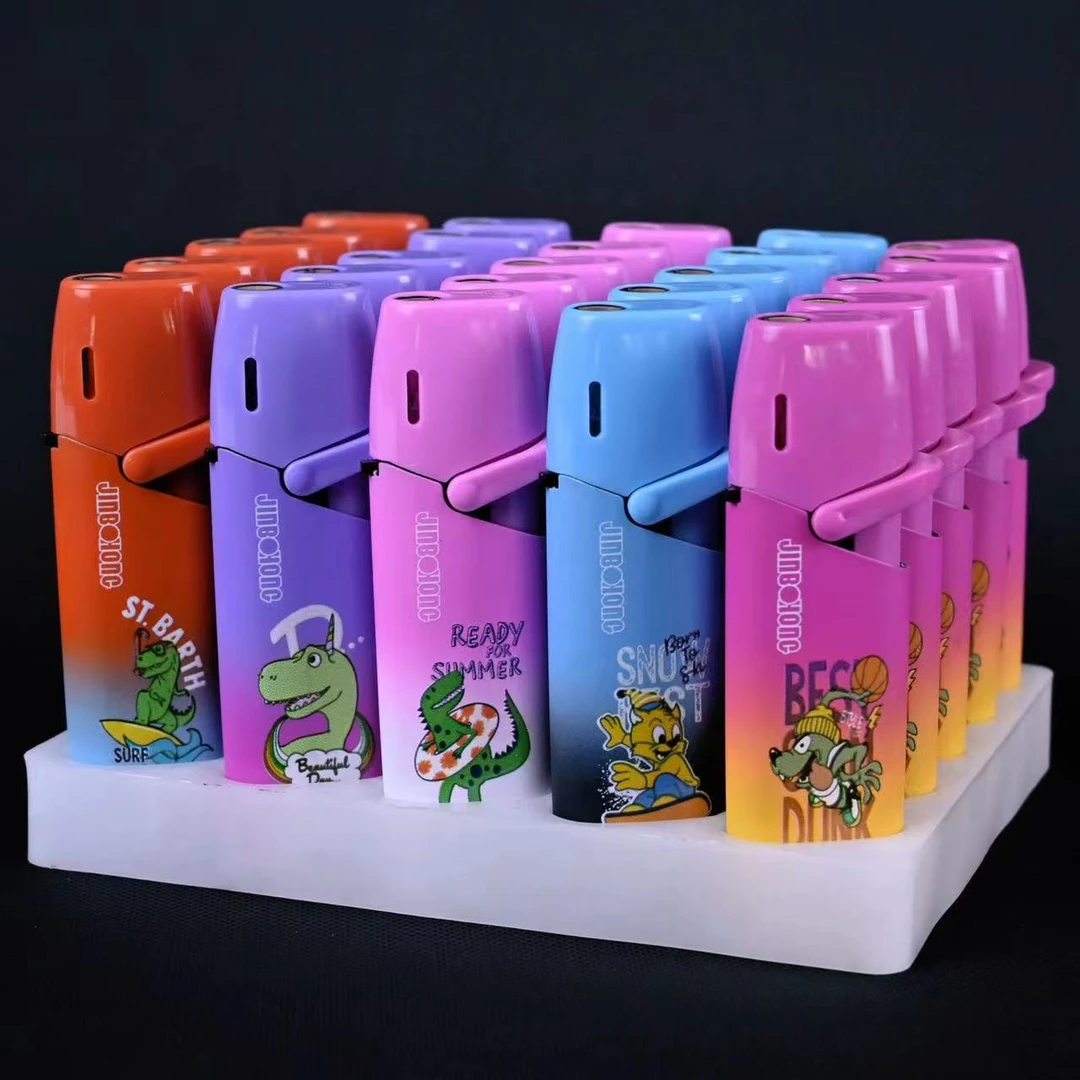 网红库洛米卡通摇臂金属蓝焰直冲，防风打火机可循环充气坏机包赔