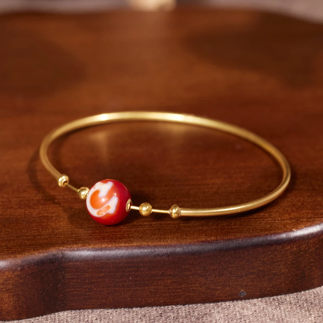 【九华山】度母*玛瑙万能手镯*18K金镶嵌E45360