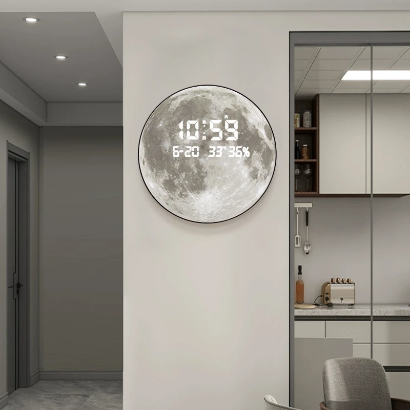 《时光月影》月球万年历电子钟客厅钟表挂钟简约现代创意数显装饰画