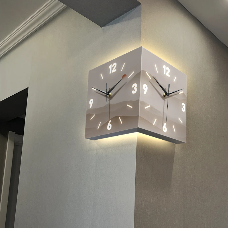 亚克力创意LED客厅转角钟氛围灯画现代简约时尚挂钟装饰画环保