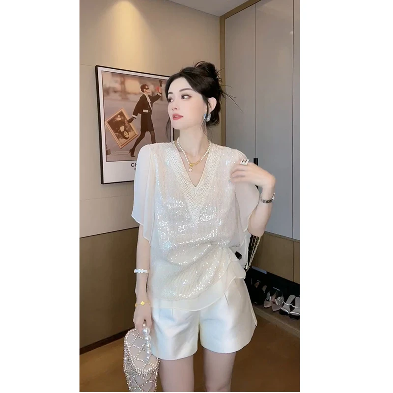 套装2024新款女装夏季白色上衣小个子设计感套装短裤轻奢高级感