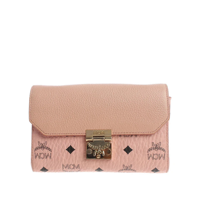 胖虎黄贴贴/MCM/95新/公价4100/粉色PVC拼皮/单肩包/992207290051