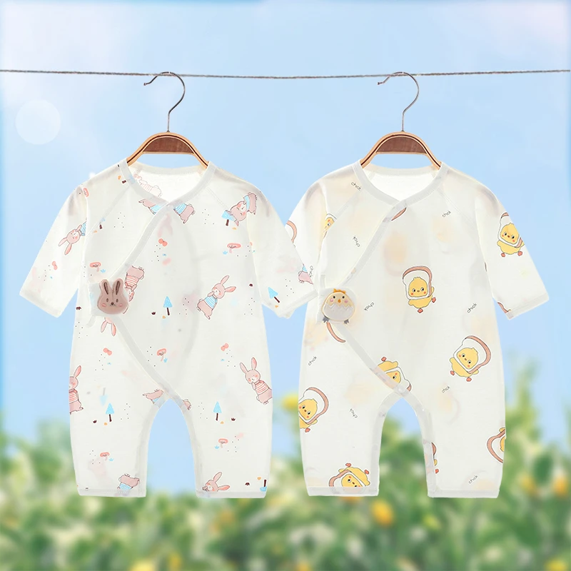 新生儿衣服宝宝连体衣纯棉无骨和尚服夏季薄款蝴蝶衣婴儿空调服