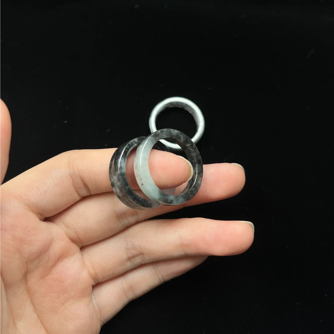 翡翠冰乌鸡半山水指环戒指戒圈扳指天然缅甸A货（多样性发一）