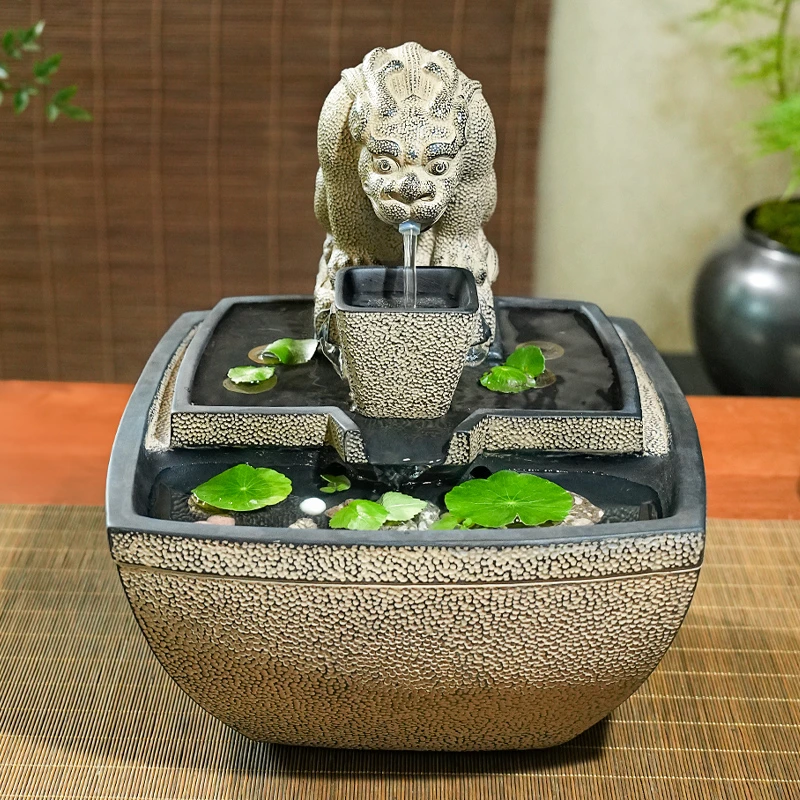 茶室布置招财神兽吐水摆件开业礼品客厅玄关装饰 流水摆件