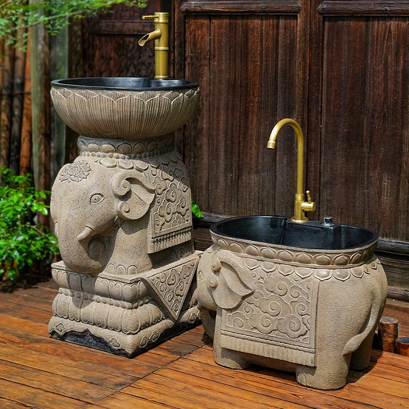 庭院水池台盆室外洗手盆户外小院花园水槽一楼阳台创意中式立柱盆