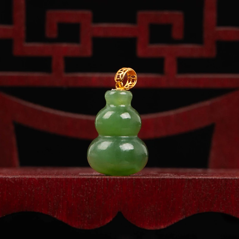 【熊总夫妇】(带链)碧玉18K金葫芦吊坠0817-301