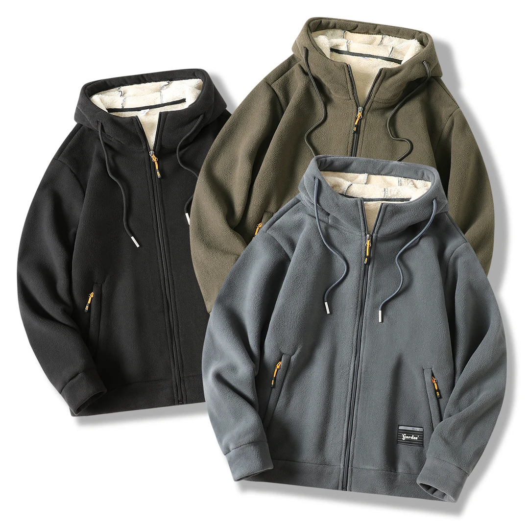 男士连帽拉链卫衣男士摇粒手抓绒外套保暖上衣秋冬夹克潮流户外