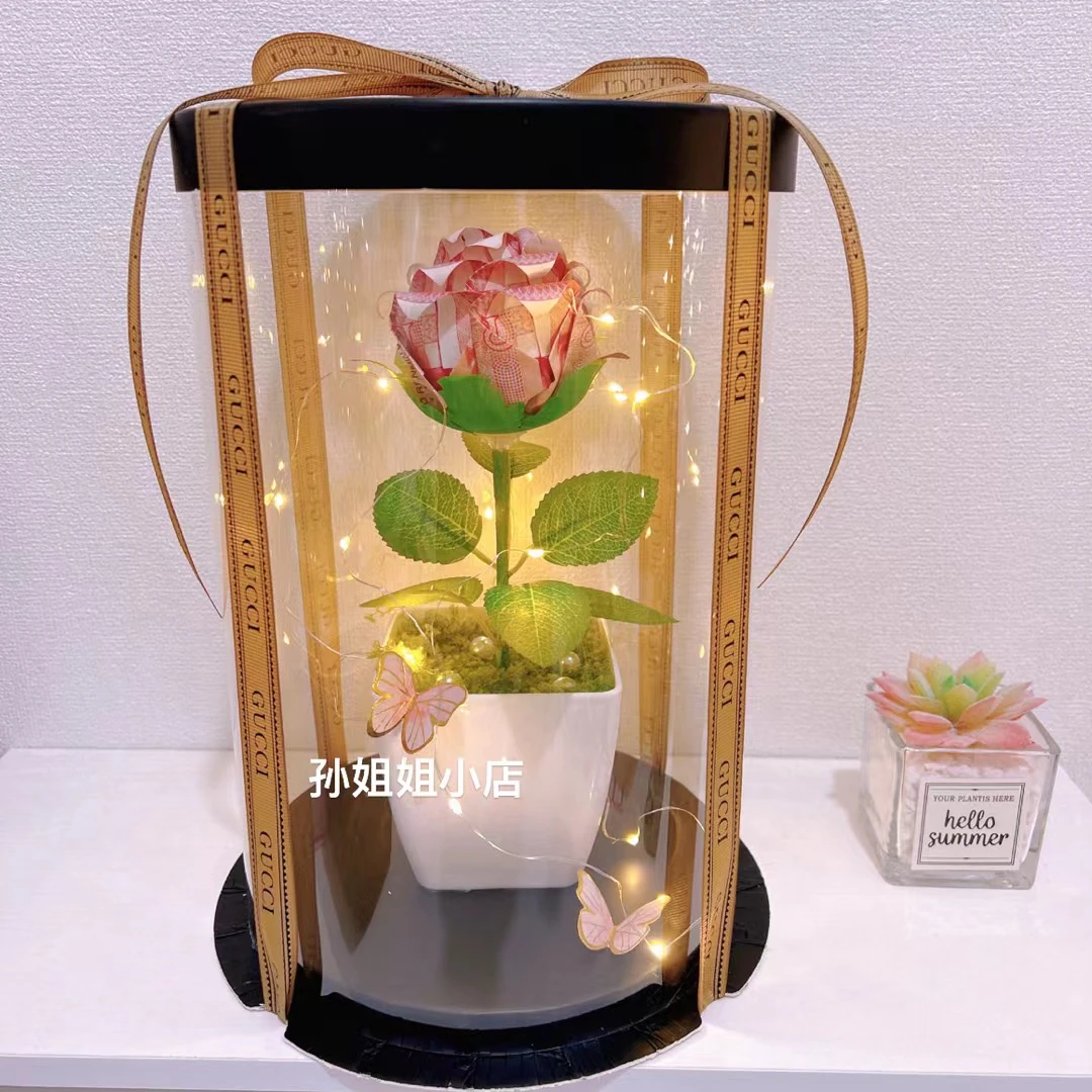 有钱花小盆栽透明礼盒diy材料包(非成品)情人节礼物生日礼物