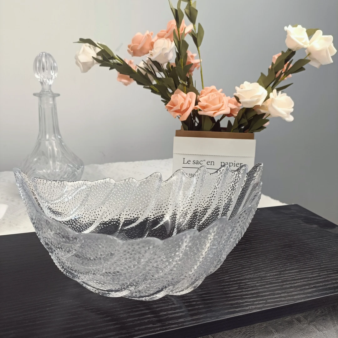 羽毛创意欧式现代玻璃果盘果斗糖缸水果盘茶几托盘糖果盘干果盘