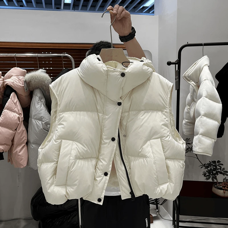 2024秋冬爆款韩国东大门连帽羽绒马甲女短款时尚宽松外穿坎肩背心