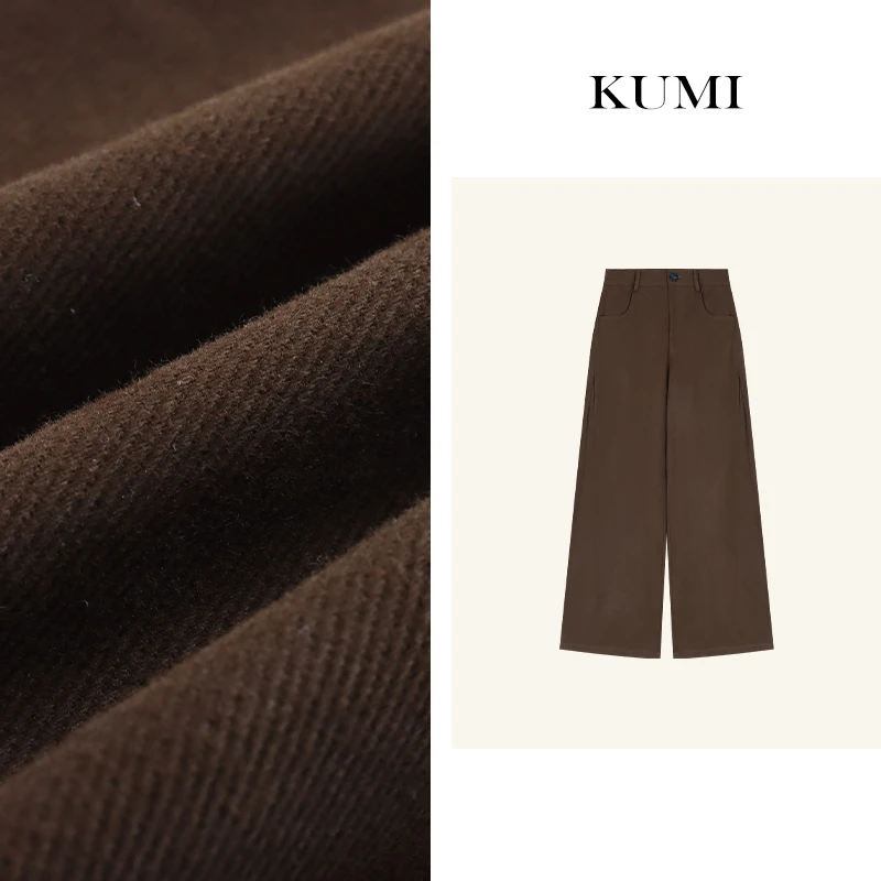 【二姐严选】美式咖色阔腿裤女新款秋款小个子宽松休闲裤直筒拖地裤