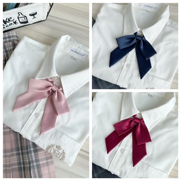 shindek 纯色缎面斜角垂柄日系JK制服领结领花女水色粉酒红