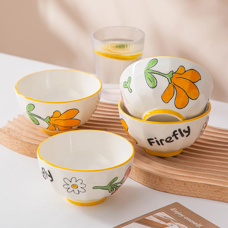 橙意满满陶瓷米饭碗餐具碗甜品碗沙拉碗家用米饭碗网红餐具