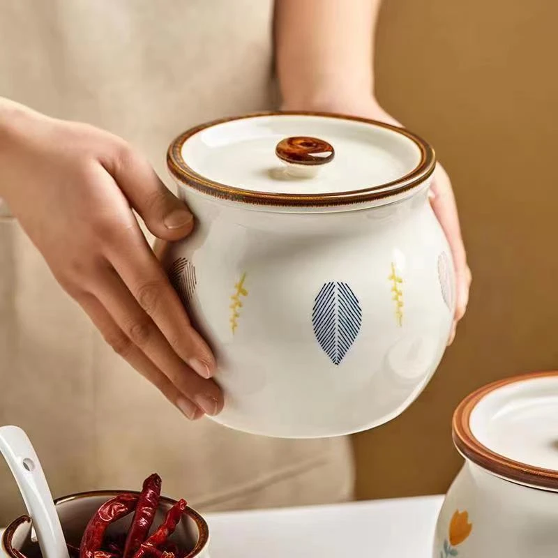 千叶高颜值食品级陶瓷猪油罐带盖辣油泼辣子罐荤油坛子厨房调料罐